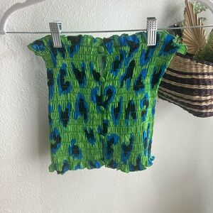 Amy Crookes Leopard Print Shirred Tube Top